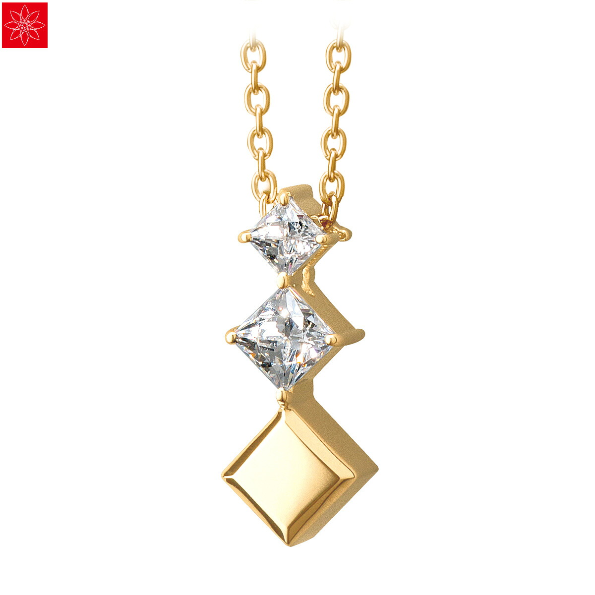 遺骨ペンダント Soul Jewelry Pour toi （プルトワ） スクエアクロス プレシオサ　キュービック・ジルコニア K10イエローゴールド｜遺骨ペンダント ミニ骨壷の大野屋