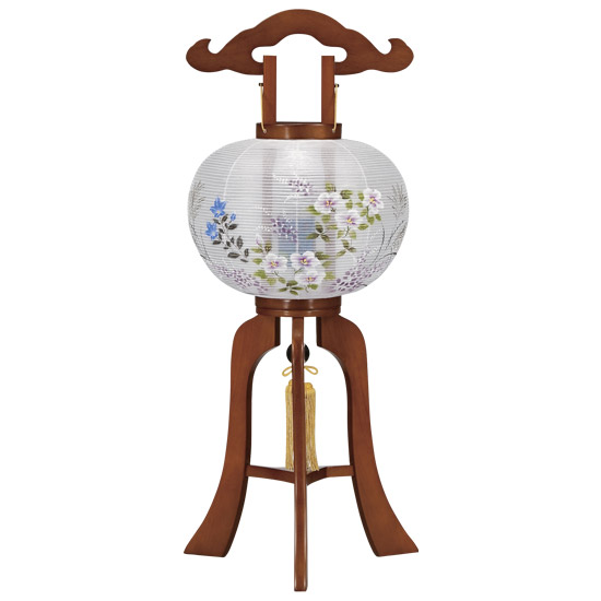 【今年最後の大特価！】お盆用品 仏具 お盆 初盆 提灯 お盆ちょうちん 新盆 コンパクト 省スペース 飾り 贈答 ギフト 花柄 「盆提灯 9号 高さ69cm 廻転灯 マグネット組立式 回転 天然木民芸塗 ケヤキ色 絹張 156」【メモリアルアートの大野屋】
