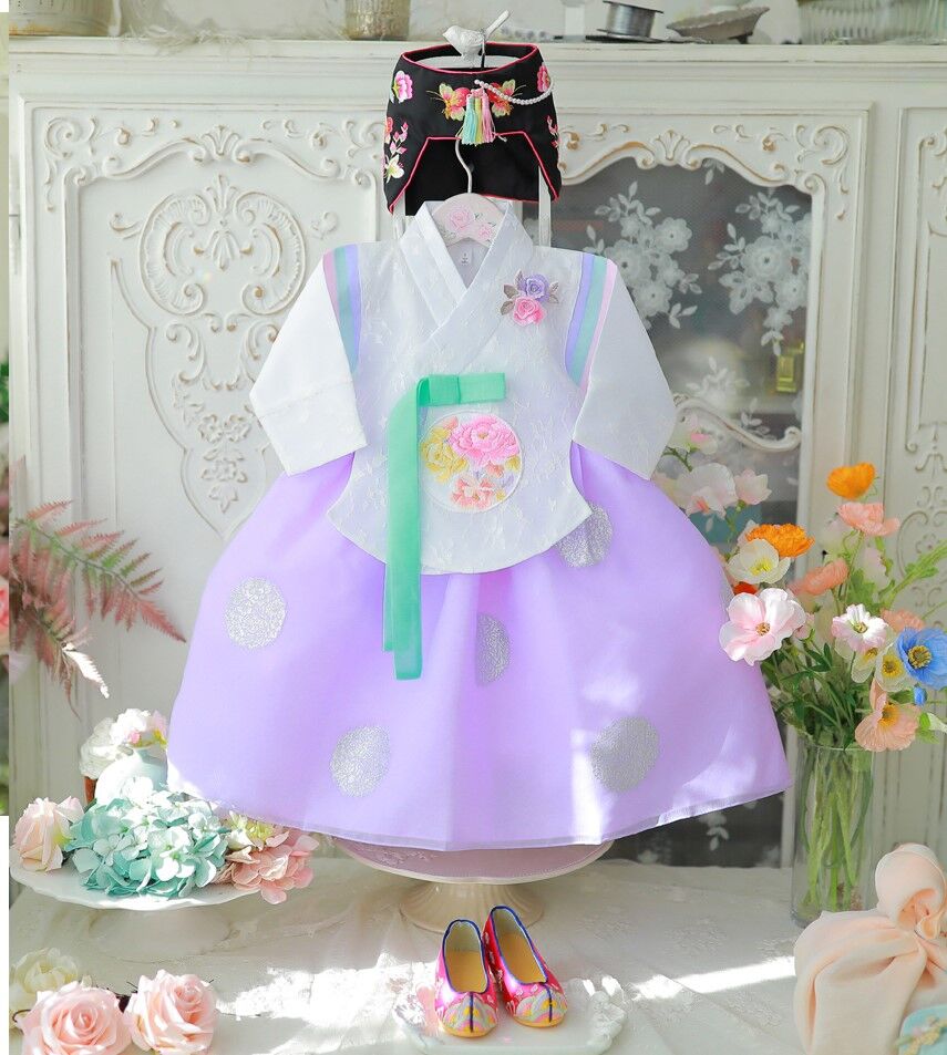 同梱不可 可愛い キッズ ベビー 韓国 子供用 チマ チョゴリ 女の子用 王妃系 薄紫色 ライト パープル 1号 5号韓国輸入商品 Fucoa Cl