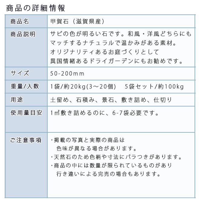 庭石 割栗石 ロックガーデン甲賀石 50 0mm 5袋セット 計約100kg 送料込み Opendu17 Fr