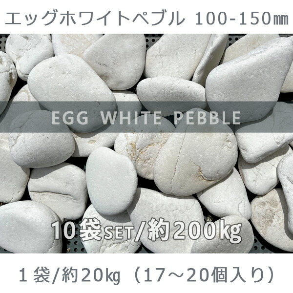 希少 庭石 玉石 卵型 敷砂利 エッグホワイトペブル 100〜150mm 10袋セット 計約200kgガーデンロック ガーデニング おしゃれDIY  花壇 造園 ガビオン 砕石 土留め 池 fucoa.cl