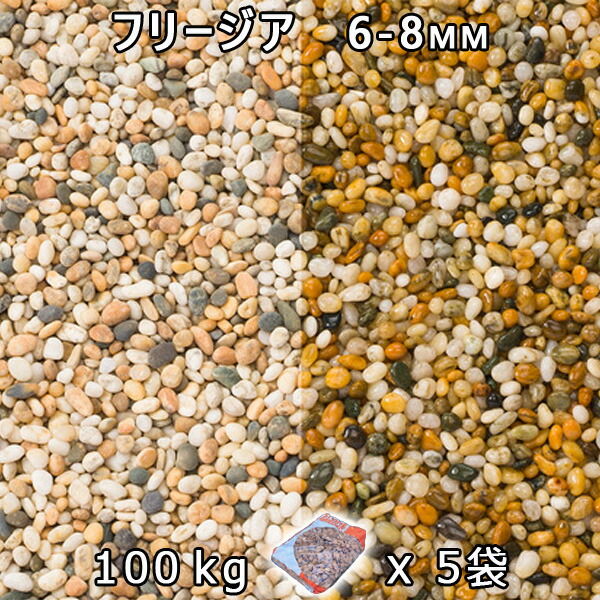 砂利 石庭 庭石 化粧砂利 フリージア 3分(6-8mm) 5袋セット/計約100kg 法人宛 又は 個人様支店止め 代引・時間指定不可 敷き砂利 花壇 アクアリウム テラリウム ビオトープ 池