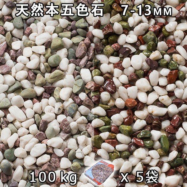 砂利 石庭 庭石 化粧砂利 天然本五色石 2分（7-13mm） 5袋セット/計約100kg 法人宛 又は 個人様支店止め 代引・時間指定不可 敷き砂利 花壇 アクアリウム テラリウム ビオトープ 池