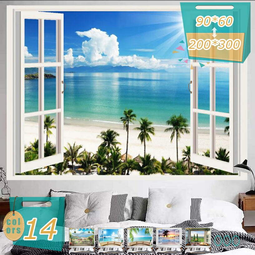 500円OFFクーポン 観葉植物 タペストリー ボタニカル 木 季節 風景 景色 窓 だまし絵 森 山 和風 きれい さわやか 癒し おしゃれ ポスター 大きい インスタ映え グッズ 小物 テレワーク 背景 背景布 壁 インテリア 布 目隠し ファブリックポスター 部屋 飾り mi-ya-bi