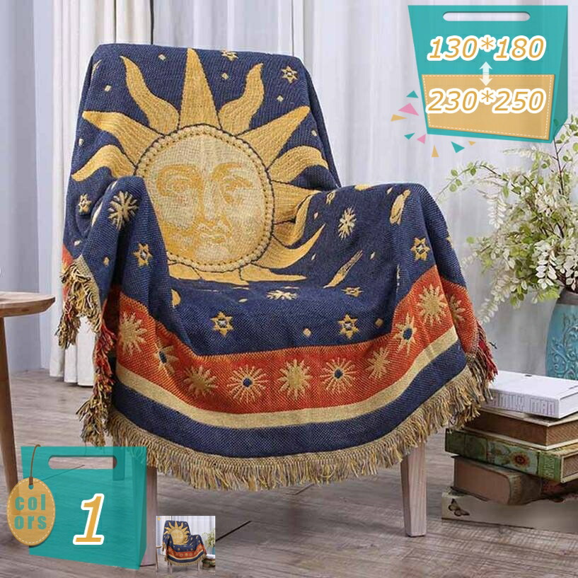 500円OFFクーポン マルチカバー ソファカバー 北欧 フリンジ付き 太陽/月/星 テーブルクロス 綿麻 シンプル 2人掛け 3人掛け 模様替え ラグカバー 保護カバー インテリア お昼寝 ブランケット 改修 毛布 ラグ 多機能 ほこり キズ汚れ防止 オールシーズン 130*180 7,344円