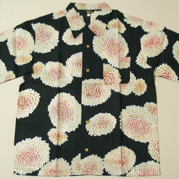 【即配】 【20%OFFクーポン対象品 最大P47倍セール】 和柄国産浴衣アロハシャツ「菊尽くし」（ブラック）