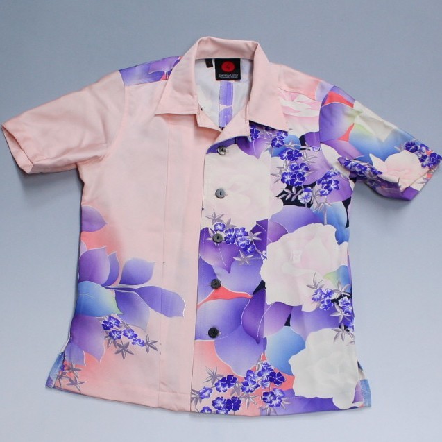 【百貨店SALE 二分の一 50%OFF大売り出し】【即配】【最大限度P47倍】和柄手染め京友禅/地絹国産御召しものアロハシャツ「被子植物飾りつけ」size：ＸＳ