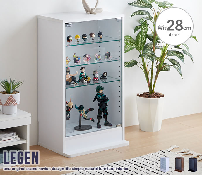 【※ポイント3倍 お買い物マラソン期間限定※ 4/4 20:00～4/10 01:59】コレクションケース ディスプレイケース 収納 おしゃれ コンパクト ガラス扉 可動棚 高さ調節 転倒防止ベルト マグネットプッシュ式 北欧 お洒落 モダン デザイン シンプル 新生活 一人暮らし ホワイト