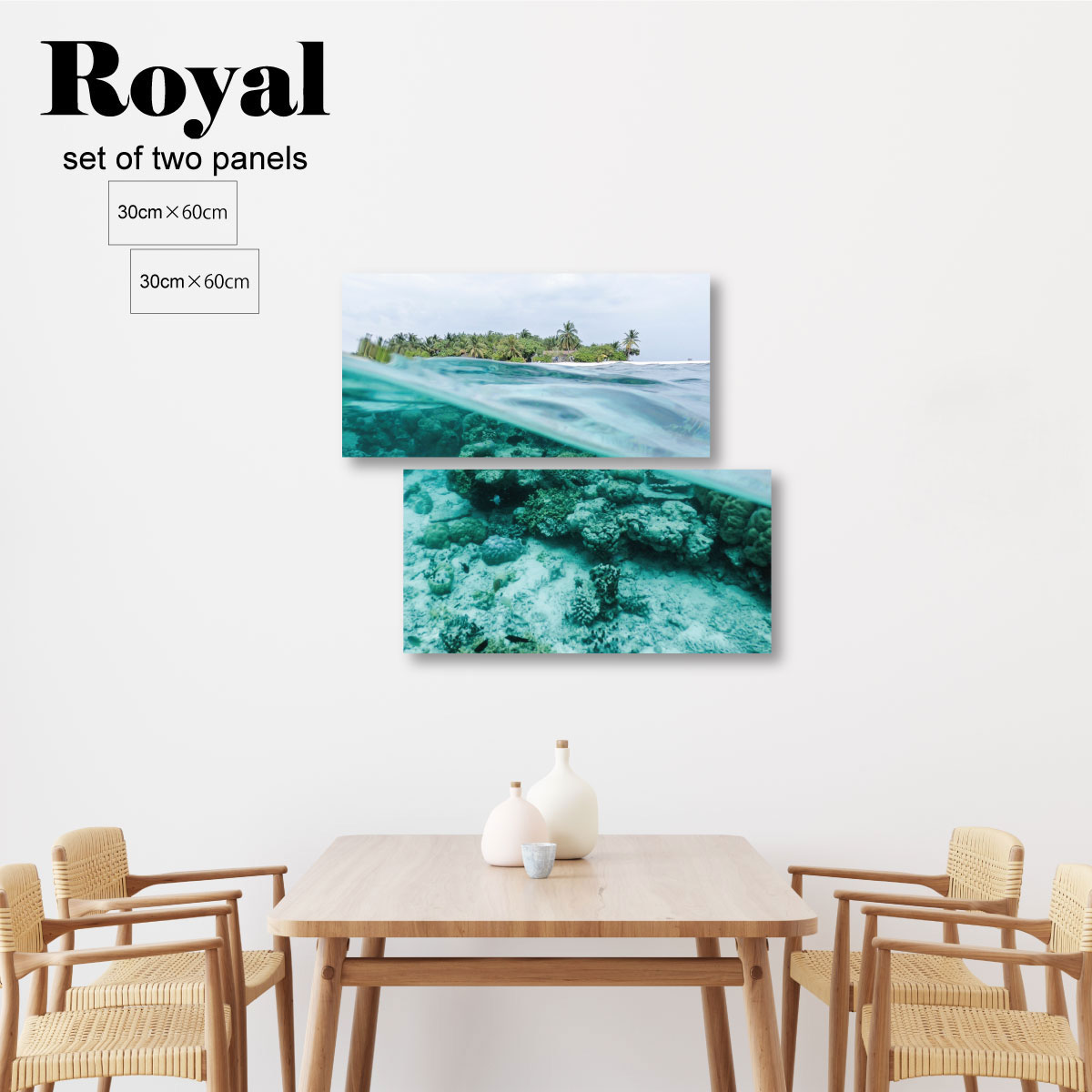 今月限定 特別大特価 アートパネル 海 2連 セット 水中 水の中 珊瑚礁 魚 島 アイランド 切り返し 写真 オーシャン リゾート 観光 アクアリューム 水 南国 南の島 無人島 ブルー 青 青空 空 そら 晴天 ファブリック 布 生地 木枠 高品質