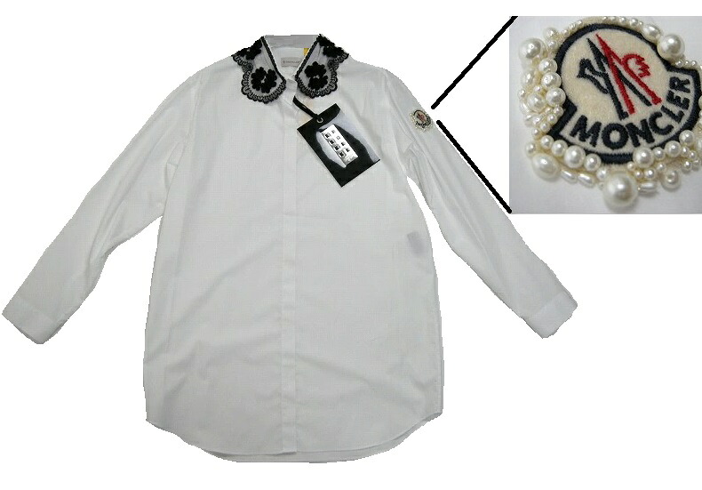【MONCLER/モンクレール/GENIUS/ジーニアス/SIMONE ROCHA/シモーネロシャ/パール宝飾付きレース襟オーバーサイズシャツ】【レディース/2018-2019秋冬/18AW/18FW/002/白/ホワイト/カッターシャツ/ブラウス/サイズ0/1】5510185-26522｜micce店