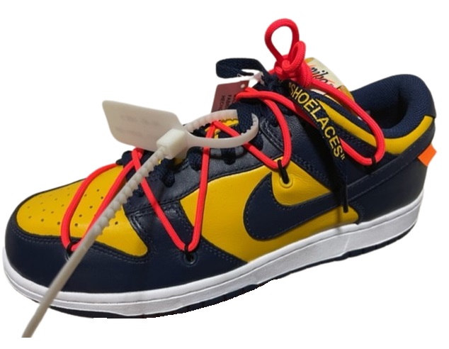 【NIKE DUNK LOW LTHR OW OFF-WHITE MICHIGAN/ナイキ ダンク ロー オフホワイト ミシガン/University Gold/Midnight Navy-White/ユニバーシティゴールド ミッドナイトネイビー ホワイト/CT0856-700/スニーカー/シューズ/メンズ/サイズUS10 (28cm) 】|micce店