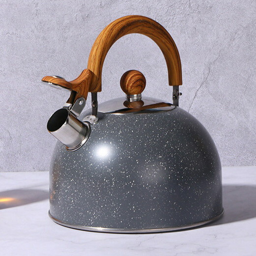 2.5L 笛吹きケトル ステンレス 笛吹き やかん ケトル 木目 ハンドル 笛吹きケットル 湯沸かし 簡単開閉 広口 防錆性 耐久性 速熱 均一加熱 ガス火 IHオール熱源対応 調理道具 おしゃれ画像