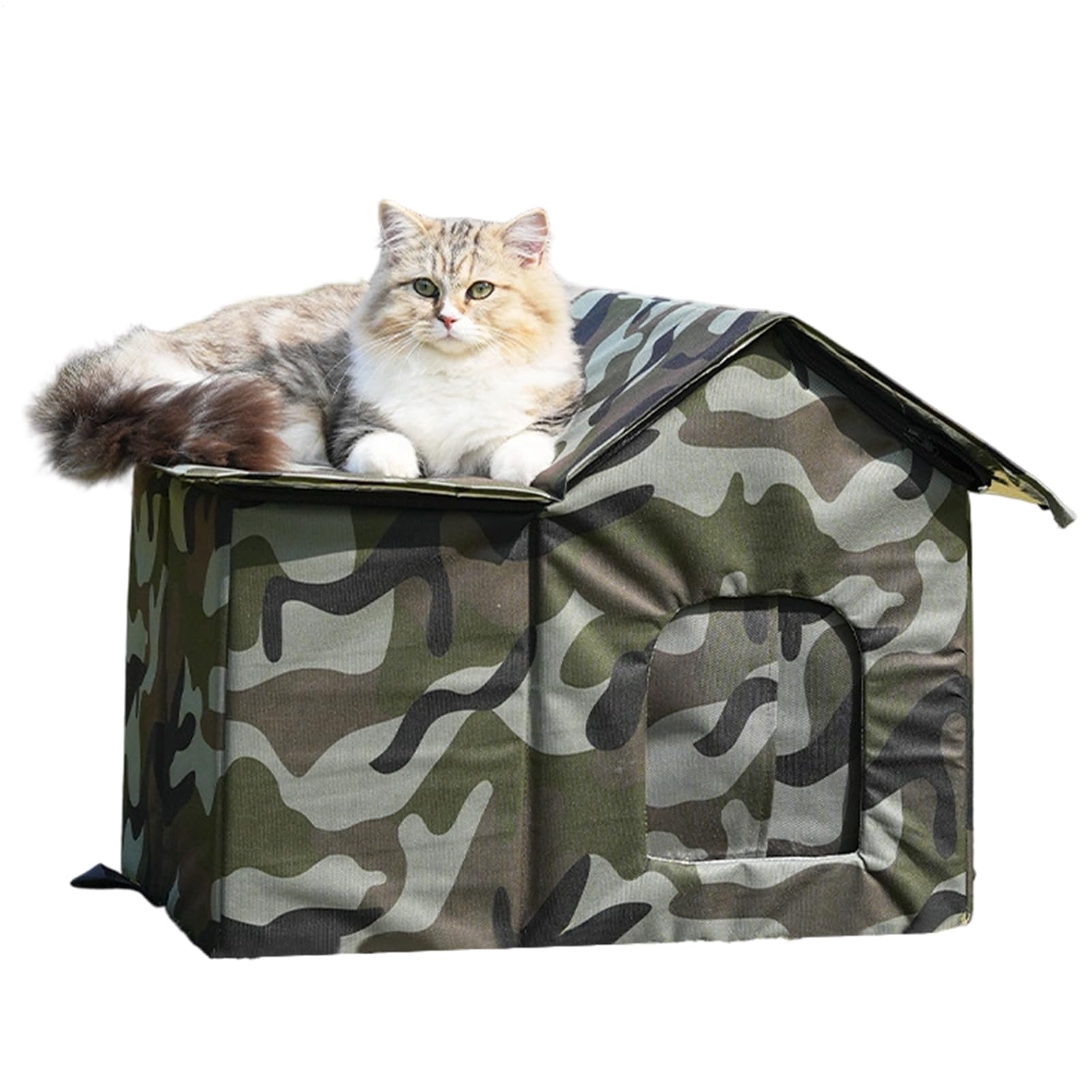 猫ハウス 屋外 野良猫ハウス 冬 防水 防寒 ペットハウス 迷彩柄 小型犬 ウサギ キャットハウス 丈夫 耐圧 庭 軒先 ベランダ バルコニー 室内兼用 折りたたみ 組み立て式 ペットケージ 隠れ家 洗える中敷き付 51×35×41cm|michikostore