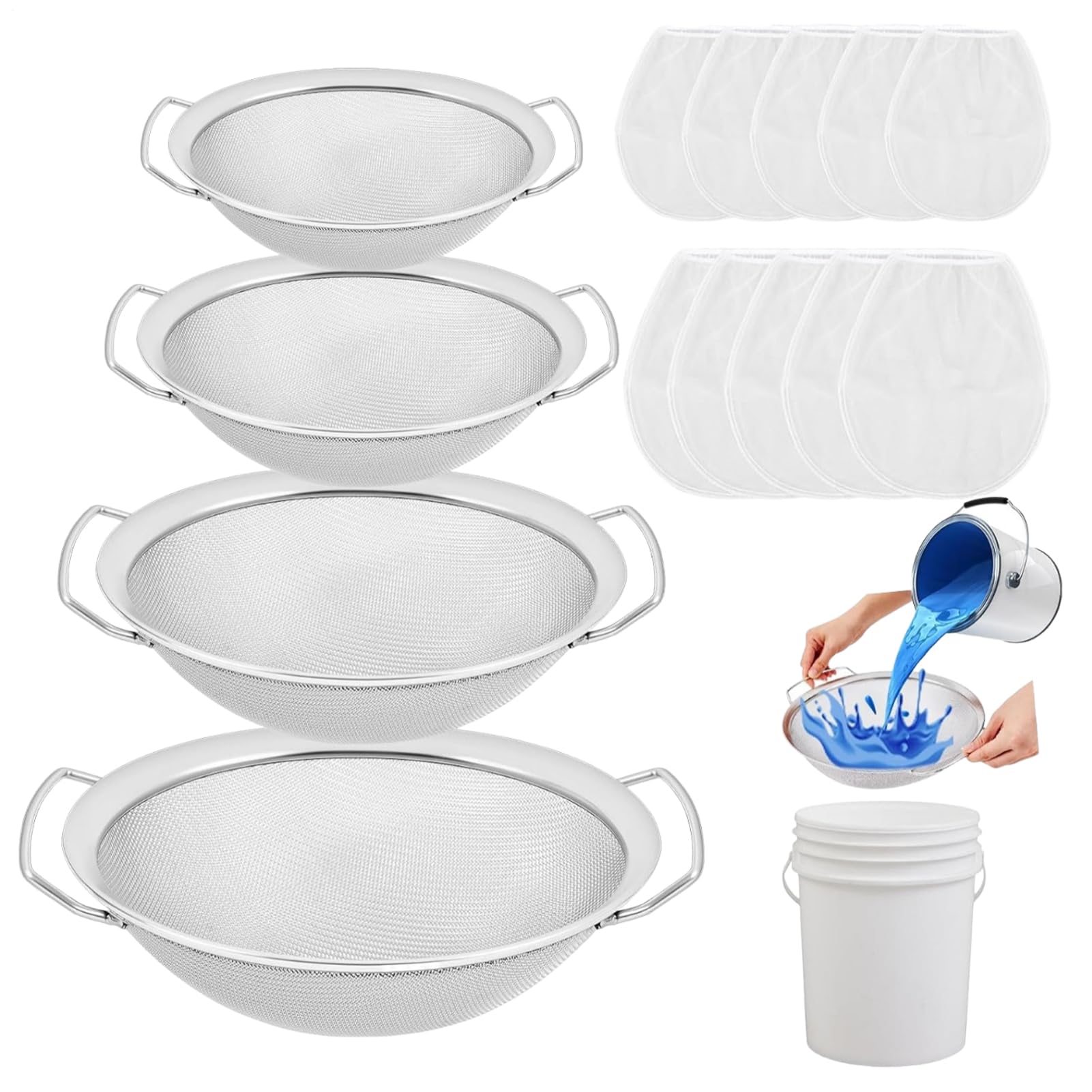 ペイントストレーナー ステンレス鋼 濾し器 4大きさ仕掛ける ろ波器御徒面子10枚付 ペンキ塗り インキ 蜂みつ 濾し網 60メッシュ 所せまい ざる 2層社会システム 手持ち部分付 再受け入れる能力のある DIY 園芸 一皿分の料理 勝手もと設備 洗い分かりやすい 納める助けになる