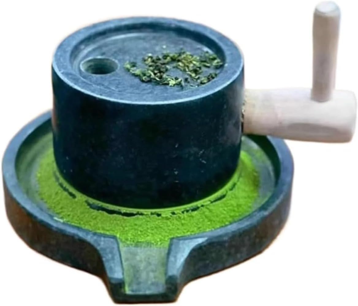 石臼 茶葉 手動 御茶粉砕機 青石 小さめ 茶器 抹茶 スパイス 離乳食 取りつぶし機 繰り合わせる 木製手持ち部分 卓上 室内装飾 学びとる用 差し上げ物 焼杉柱礎付き添い人