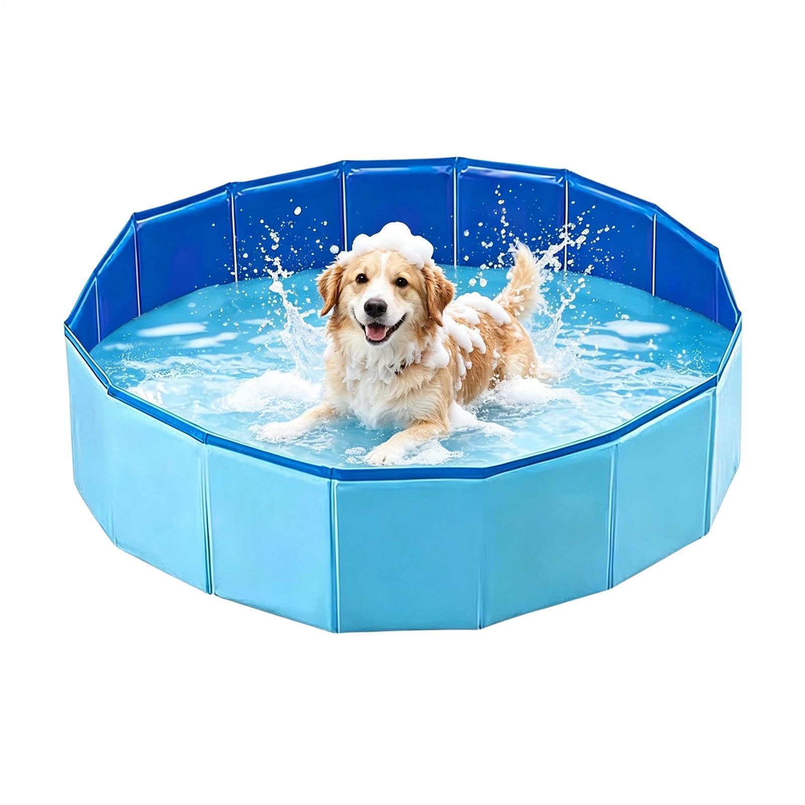 折りたたみ ペットプール 120cm&times;30cm 犬用 猫用 バスタブ お風呂 子ども 噴水 水遊び 庭 ガーデン 簡易プール ビニールプール コンパクト 収納便利 滑り止め 室内 屋外 多機能 持ち運び 丈夫 大型犬 中型犬｜michikostore