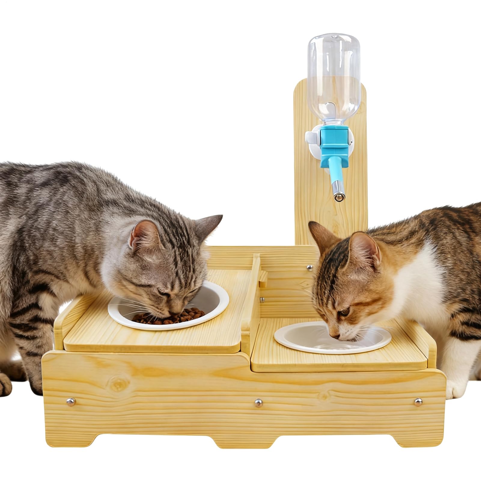 ペット用 フードボウルスタンド 自動給水器付き 高さ調整可能 木製 ペット食器台 犬 猫 エサ入れ ペット用品 給水器 給餌器 安定感のある設計｜michikostore