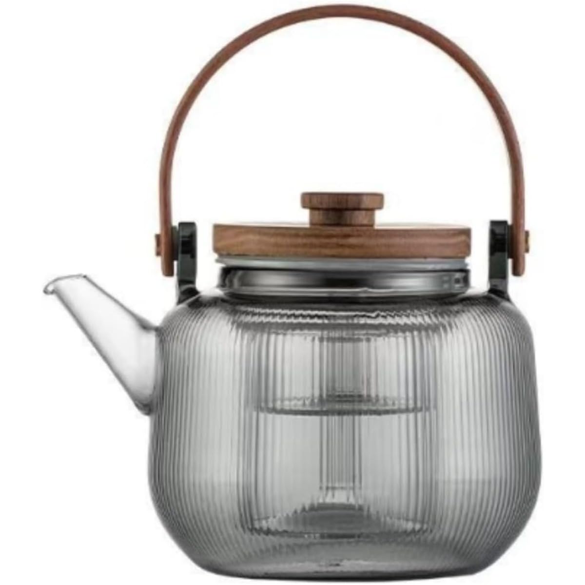 ティーポット 硝子 耐熱 1000ml 直火相応う 急須 茶こし付き添い人 縦縞 硝子製 ポット 今めかしい 木製手持ち部分 紅茶サーヴァー 紅茶の葉 緑茶 フルーツ紅茶 茶器 差し上げ物 差し上げ物