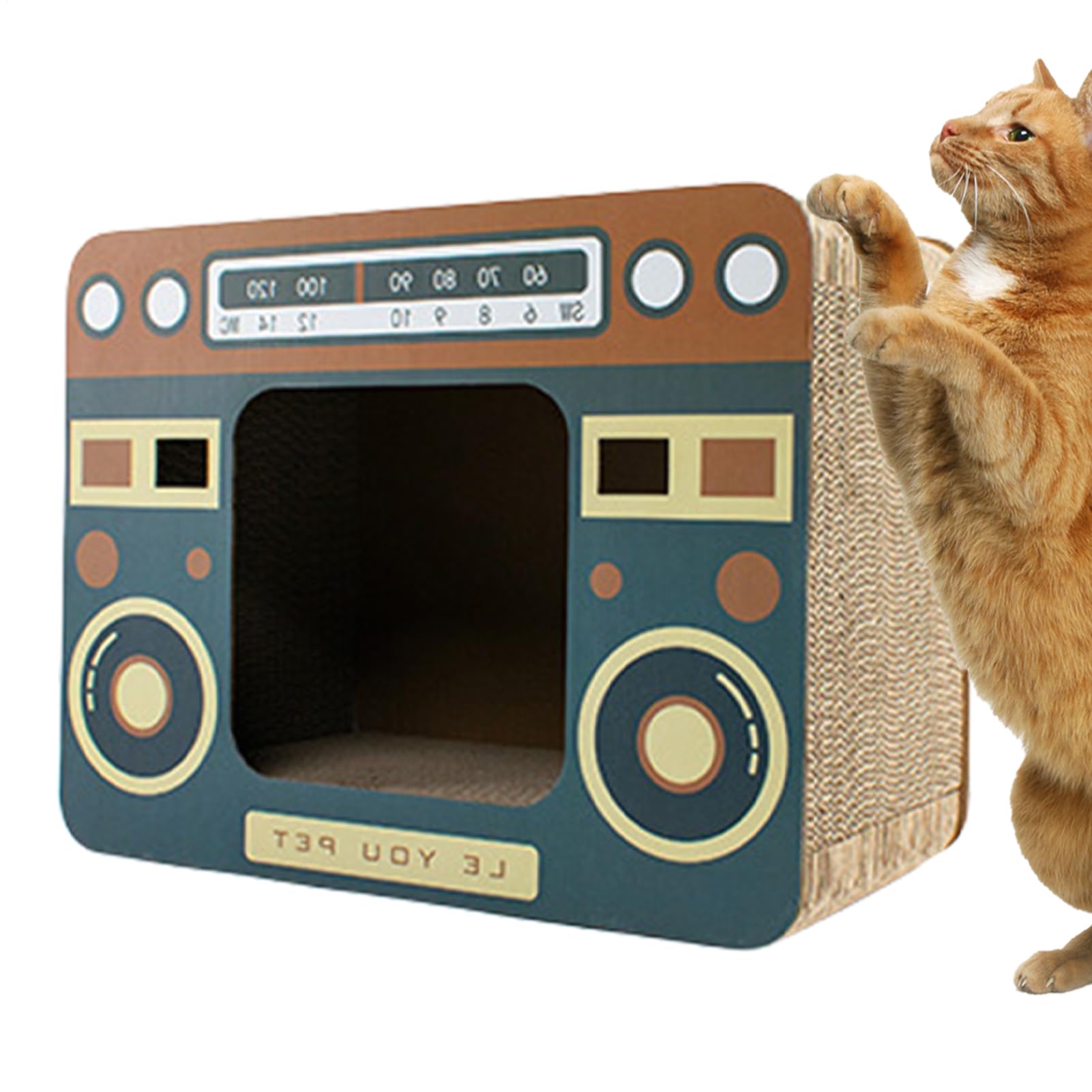 レトロラジオ型 猫爪とぎ住み家 44cm×23cm×34珊 密集して強化因子段ボール 猫用寝台 爪とぎ高閣 キャットハウス 猫住み家 キャットラウンジャー 室内用 運動すること機能不全取り止める 剪断応力取り止める 猫手あそび 置き型 飾りつけ 室内装飾 アパルトマン