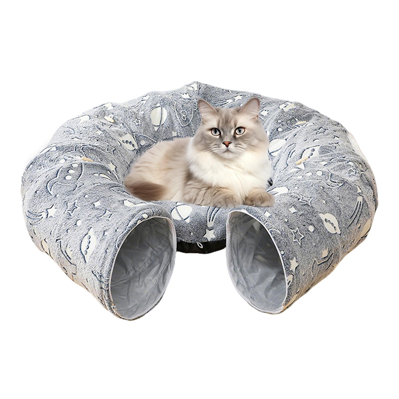 キャットベッド 猫 水平坑 2WAY ドーナツ型 座布団付き添い人 折りたたみ 猫用寝台 愛玩動物寝台 キャットトンネル ねこちぐら プレイグランド 駆け込み寺 住み家 室内用 猫の手あそび 全ての存在 星 月 柄 四季通じる 洗える 愛くるしい 小型犬 ペッ