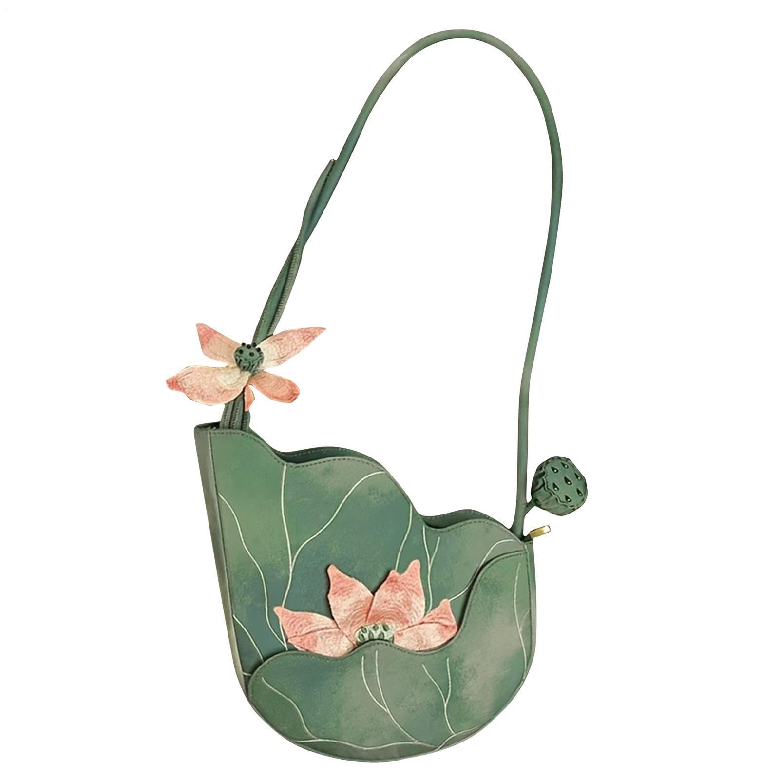 蓮の葉 主題 刺しゅう 御徒面子 レディース 2way ショルダーバッグ ハンドバック 芙蓉 蓮の花 和装小物 お召しもの 浴衣 和今めかしい レトロ 雅びやか 晴れ晴れしい 着飾る 鞄 かばん 曲がった掛け 手提げ お出かけ 寄りあい 御芽出度 卒式 成年者式