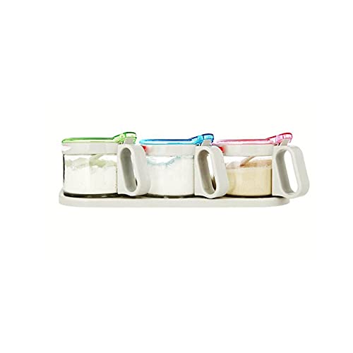 調味料入れ 硝子 調味料ポット 3個書き割り 刀圭付き添い人 スパイス壜 調味料容れもの 白砂糖 塩 入れ 入れもの 今めかしい 勝手もと 納める 澄み切った