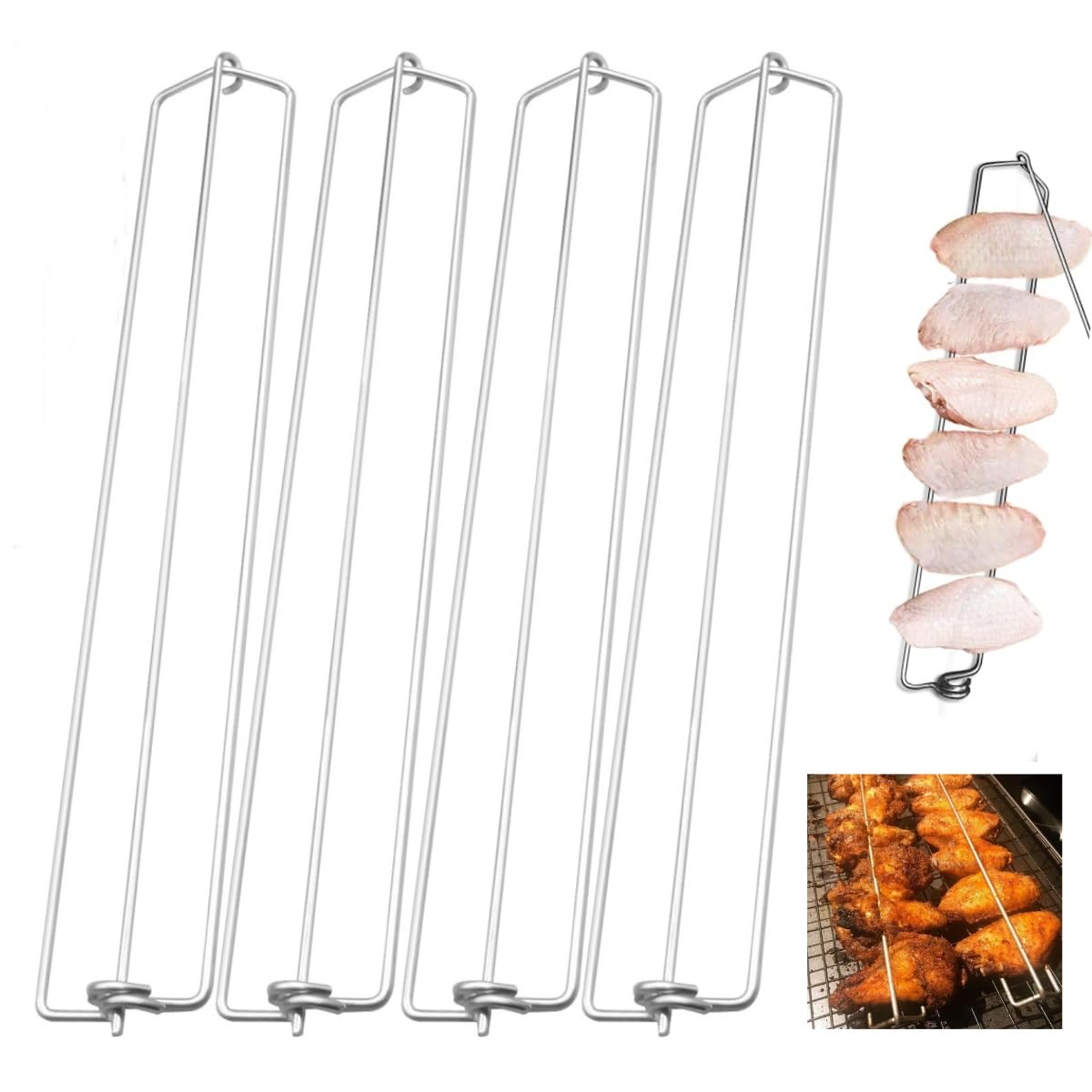 チキンウィングレール 4本仕掛ける 焼き鳥 串焼き仕合わせ ステンレス鋼製 13in 丸焼き物の具 手羽先 牛 魚 ホットドッグ BBQ民族音楽 食べ物屋用 アウトドア 難民キャンプ ピクニック 膳立て物の具 食洗機相応う