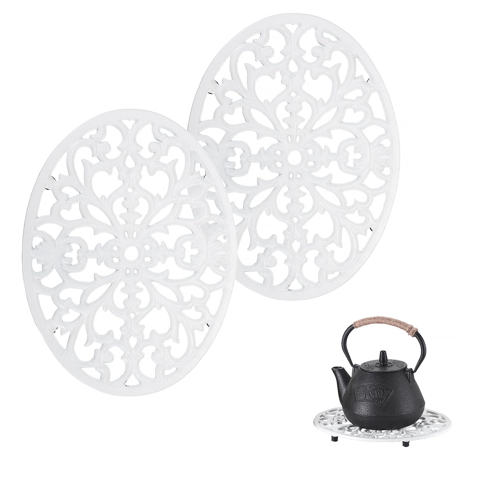 アイアン トリベット 2個仕掛ける 楕円面形 なべ敷き 鋳? 鍋敷き オーバル 北欧風 アンティーク調 ティーポット保持者 鍋置き 耐熱 卓上 釜敷き 御厨子所 雑貨 装?