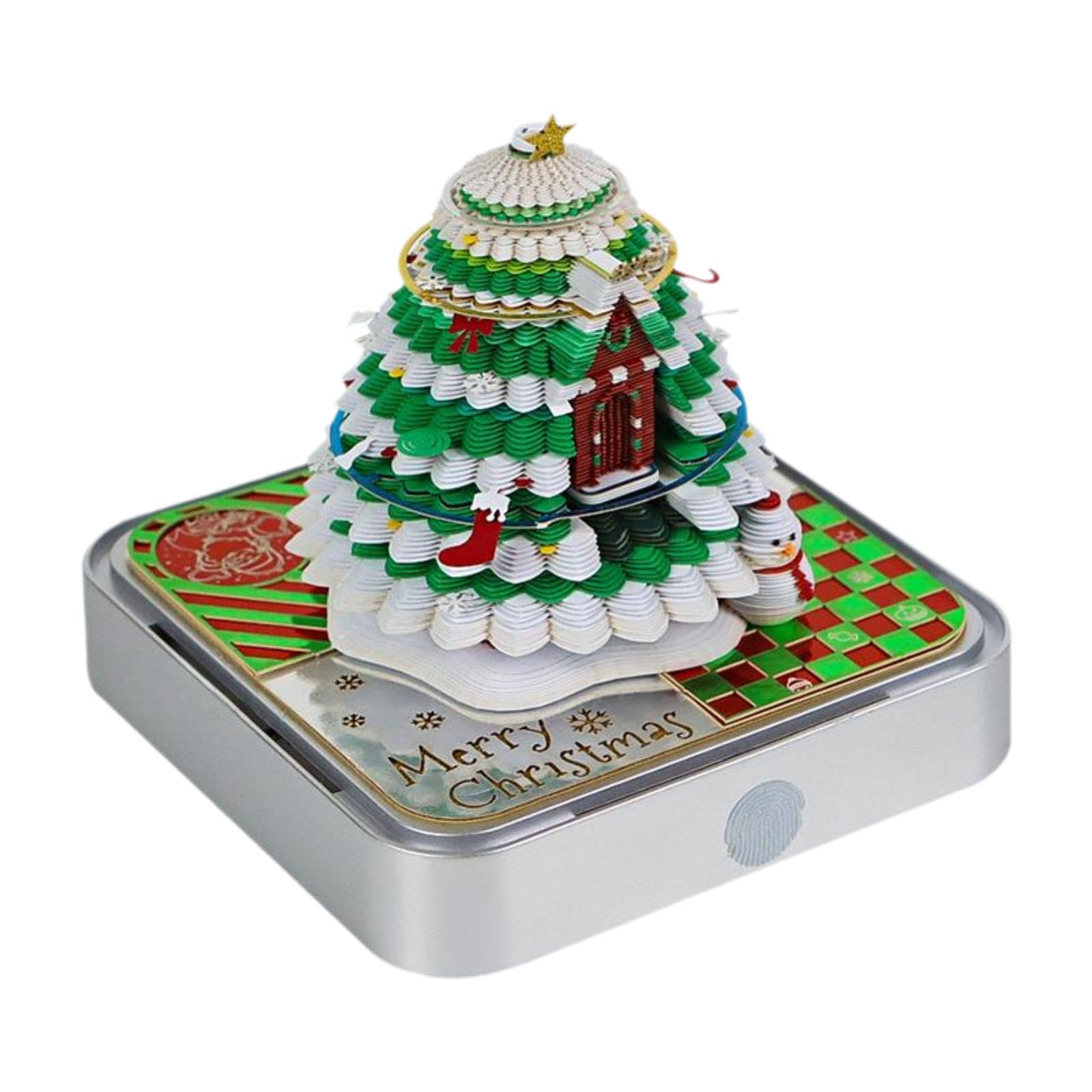 クリスマスツリー 3D 立体メモ帳 ペーパークラフト メモ帳 デスクカレンダー 卓上 カレンダーベース スタンド ペーパー彫刻 飾り物 おしゃれ 記念日 お祝い クリスマス プレゼント ギフト 贈り物|michikostore