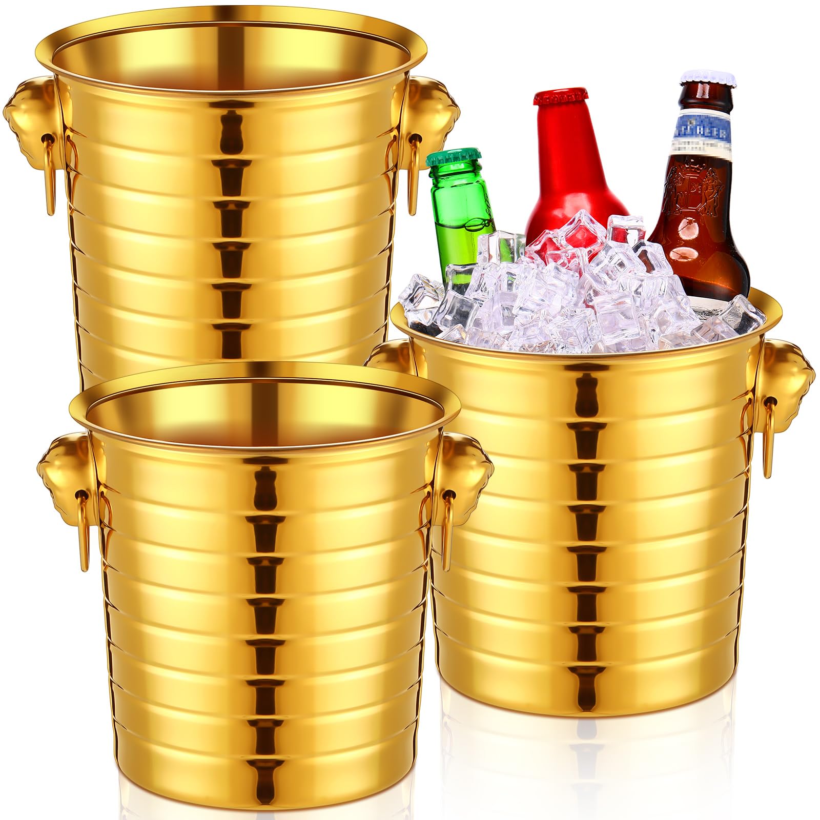 ステンレススチールシャンパンバケツ 3クォート メタルアイスバケット 二重壁ワインバケツ ハンドル付き パーティー 飲料 チラー シャンパン ビール カクテル ワイン ドリンク ホーム バー アクセサリー (ゴールド)｜michikostore