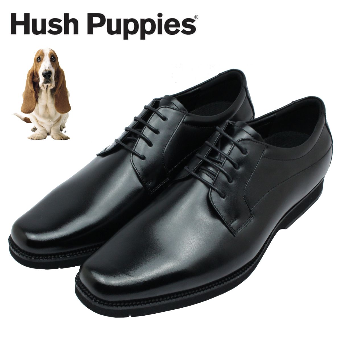 ハッシュパピー メンズ ビジネスシューズ 1672 M-1672NT 外羽根 プレーントゥ スクエアトゥ 幅3E 本革 Hush Puppies 通気性 紳士 靴 黒 ブラック｜ミッキー靴店