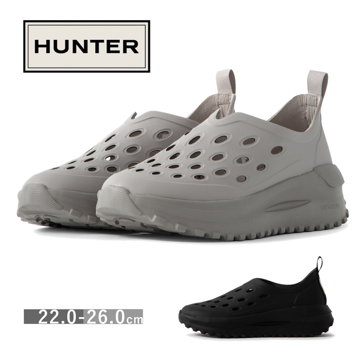 HUNTER ハンター レディース シューズ UFK 1001 EVA UNISEX TRAVEL FLOW SHOE ユニセックス トラベル フロー シュー スリッポン サンダル 靴 黒 ブラック スティール｜ミッキー靴店