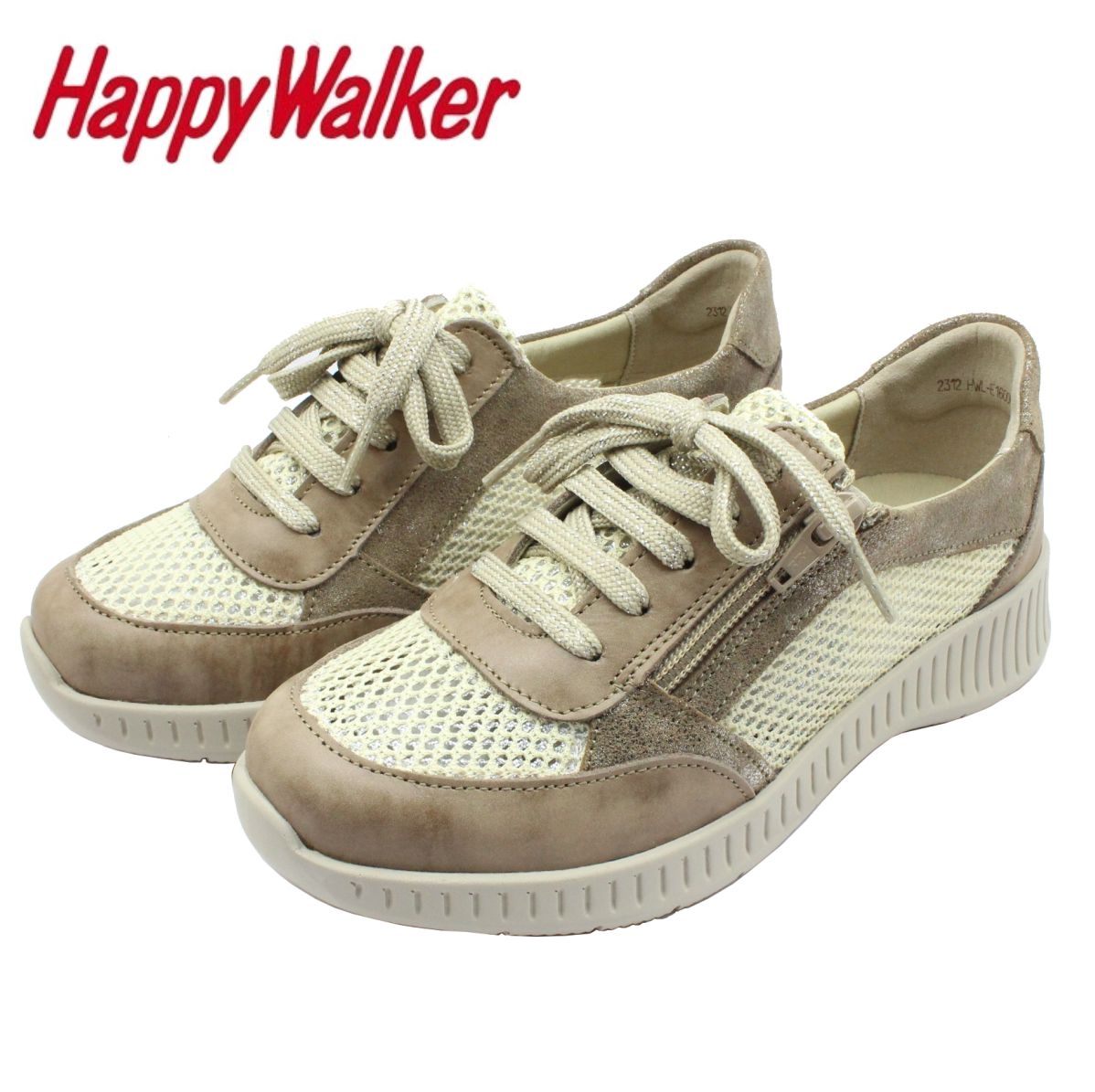 ハッピーウォーカー HappyWalker レディース なめし革スニーカー HWL-E16006 靴 軽さ 幅3E 着脱助けになる 上っ側ジッパー付 ポルトガル共和国製 大塚製靴 オーツカ