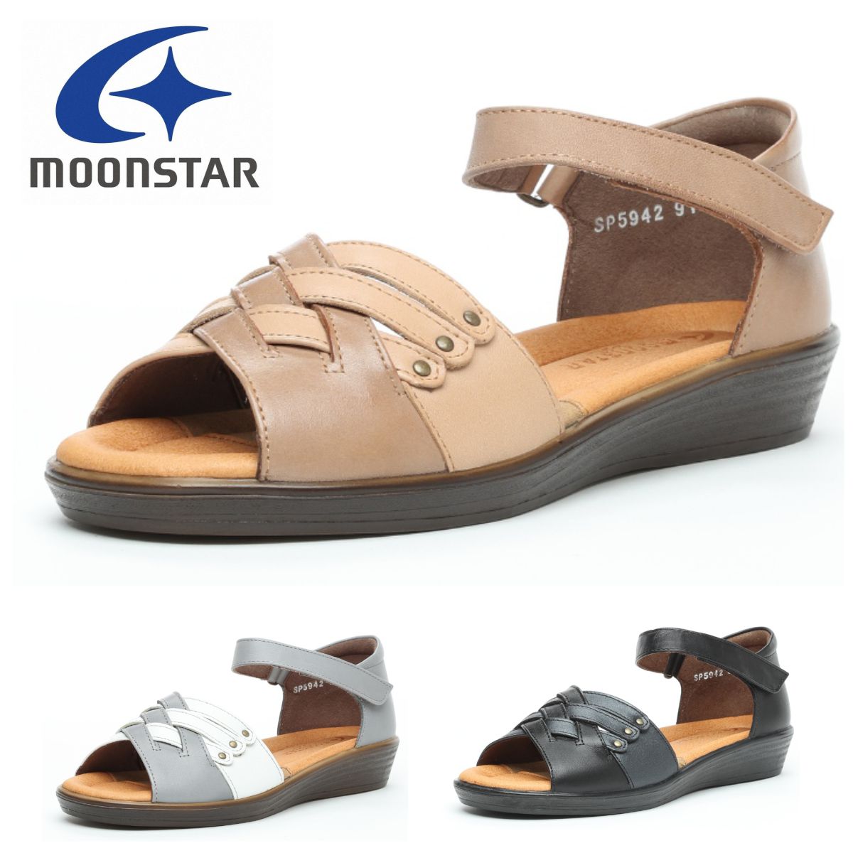 お月さまはやりっ児 スポルス レディース コンフォート サンダル SP5942 moonstar 国産 日本製 神通力磁気テープ 軽さ 母の日