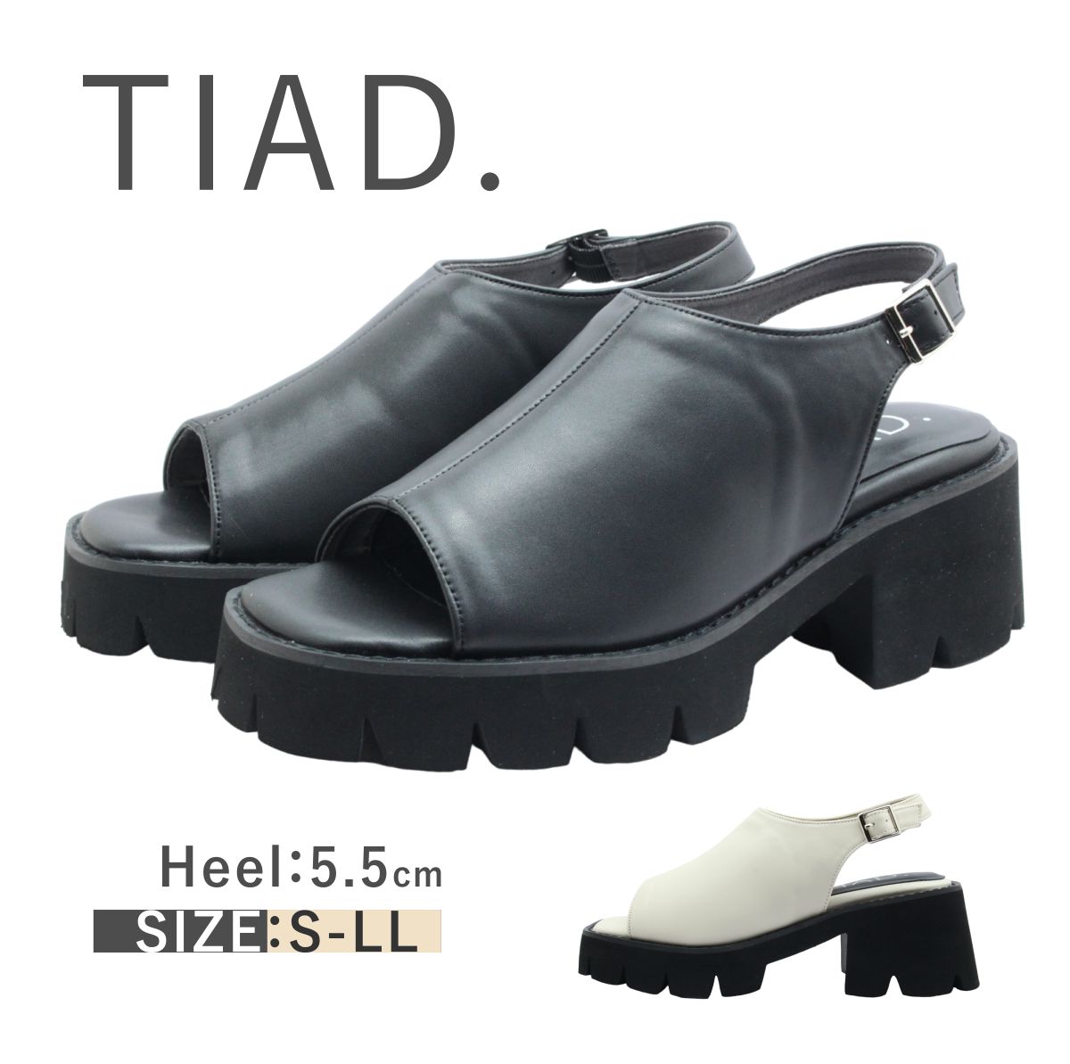 TIAD. ティアッド レディース サンダル 5006 ストラップ スクエアトゥ ボリュームソール 歩きやすい 厚底 靴 黒 白 ブラック アイボリー