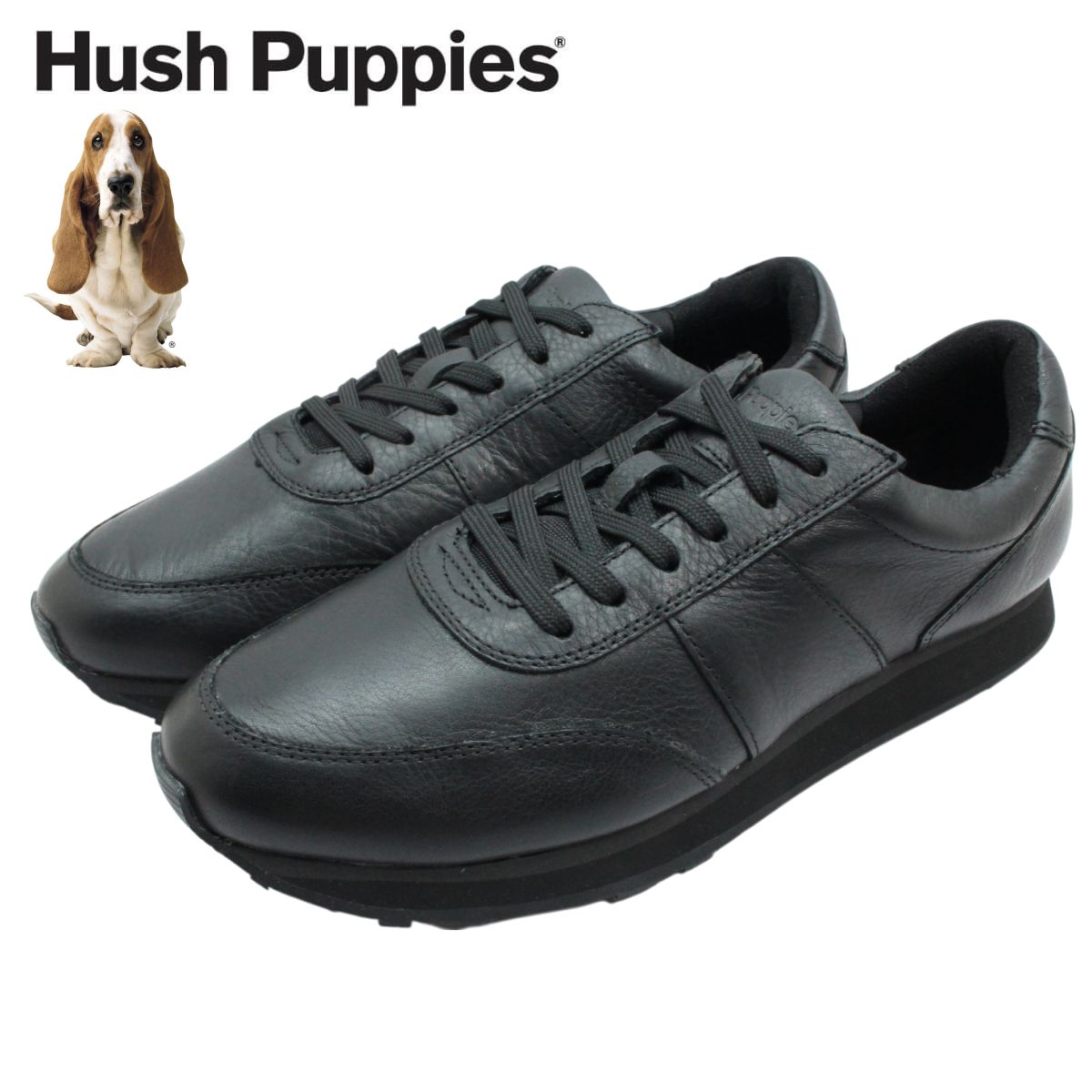 Hush Puppies ハッシュパピー メンズ レザー スニーカー ウォーキングシューズ HM02198 007 SEVENTY8 MT JOGGER ブラック 紐靴 本革