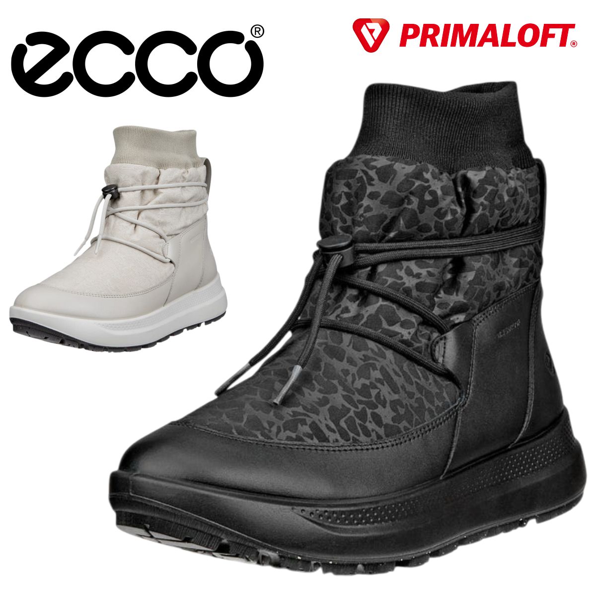 エコー ECCO レディース スノーブーツ SOLICE 420223 防水 防寒 防滑 本革 ストレッチ ショートブーツ レザー 靴 ブラック グレー 61405 61406