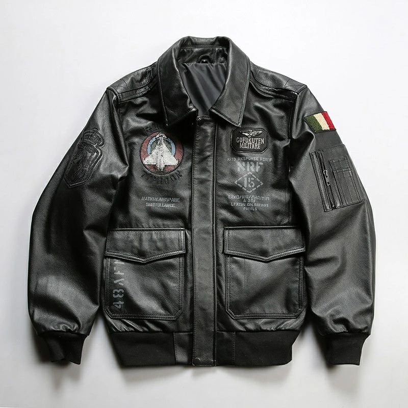 本革フライトジャケット 革ジャン ワッペン付き 本革ジャケット A2空軍服 刺繍 復古 馬柄 牛革 レザージャケット メンズ 17,999円