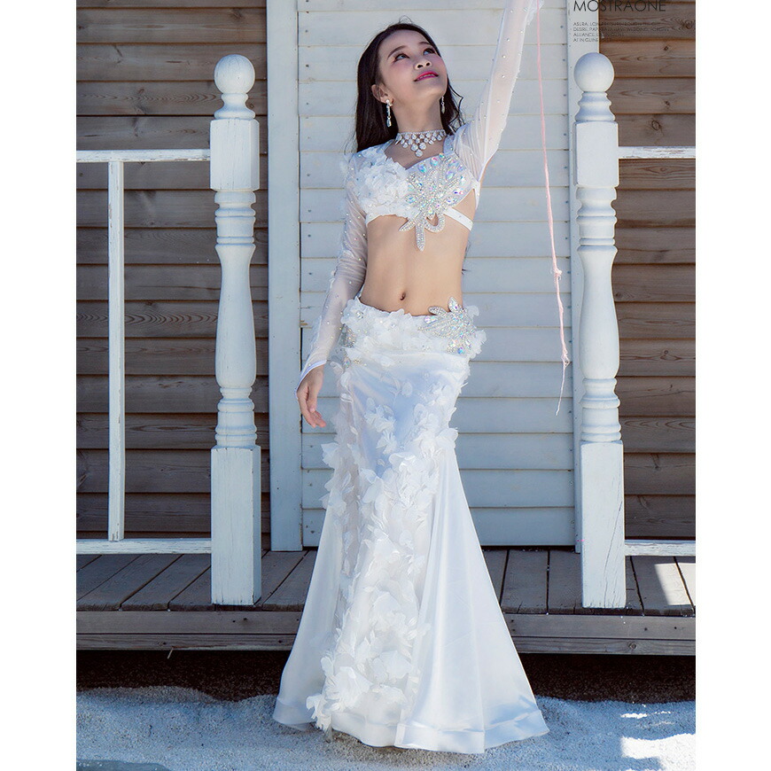 ホワイト ベリーダンス セットアップ　衣装 楽天市場】キッズベリーダンス衣装 3Dフラワーモチーフデザイン