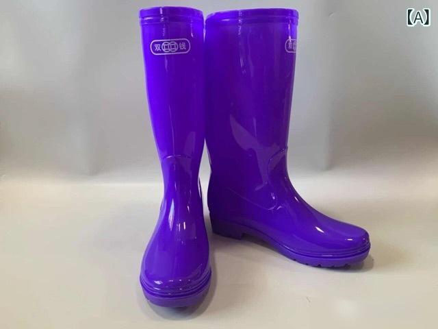 レインブーツ レディース 高筒 PVC 雨合羽 上滑り御仕舞い 耐油 耐酸 パープル 青色(x40) その他-レディースファッション