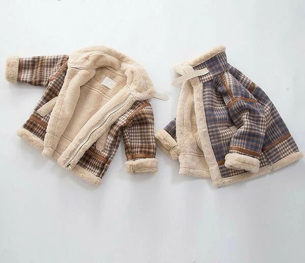 厚手　暖かい 韓国　子供服　ジャケット チェック柄　防寒　裏ボア　カジュアル 7,126円