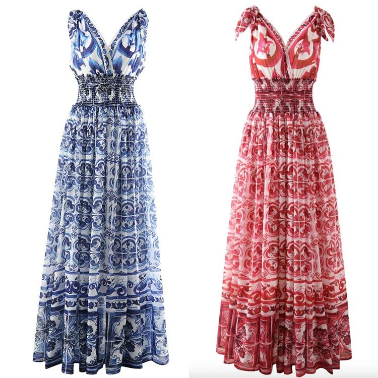ワンピースレディースドレス韓国夏ロングワンピースエスニック花柄ノースリーブキャミソールVネックドレスフレアシフォンおしゃ