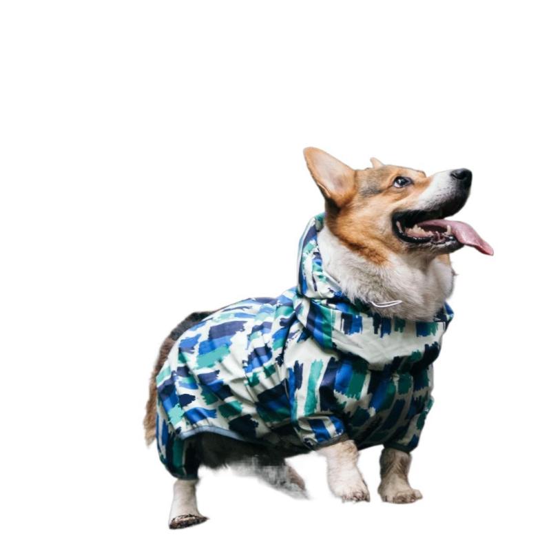 フルカバー 防水 ドッグウェア 四脚 犬服 背面ファスナー 腹部保護 防汚 かわいい 熊猫柄 アフタヌーンティー オレンジ 森林グリ