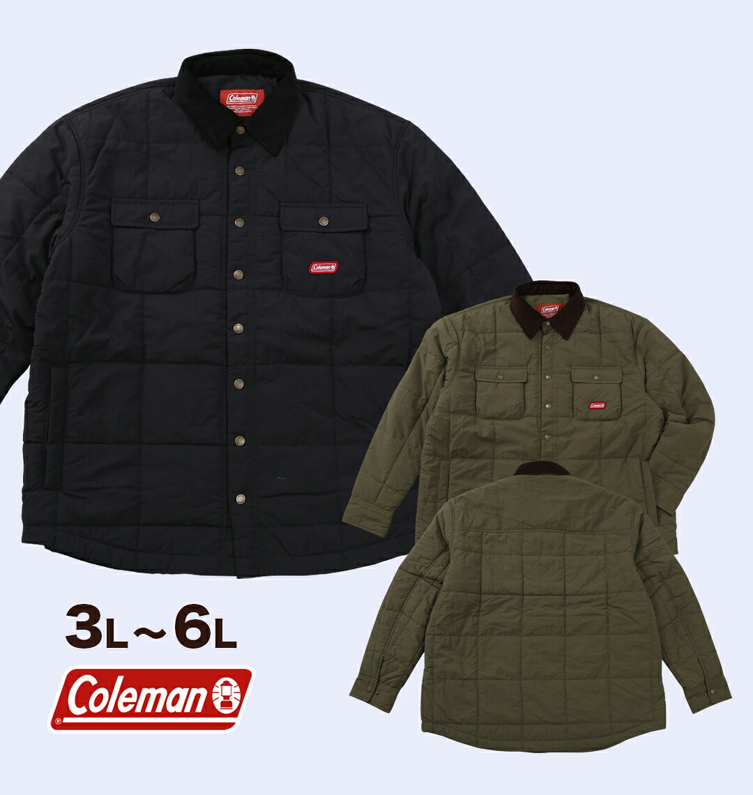 Coleman 大きいサイズ メンズ キルトシャツジャケット ブラック 3L 4L 5L 6L｜大きいサイズのメンズ服 ミッド