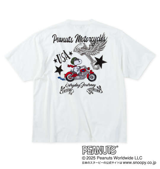 FLAGSTAFF&times;PEANUTS 大きいサイズ メンズ スヌーピーコラボ半袖Tシャツ ギフト 誕生日 クリスマス ホワイト 3L 4L 5L 6L｜大きいサイズのメンズ服 ミッド