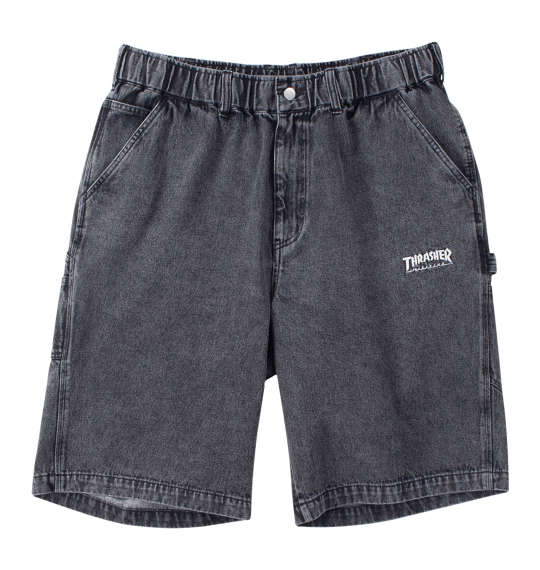 大きいサイズ メンズ デニムペインターハーフパンツ THRASHER ブラック 3L 4L 5L 6L 7L 8L|大きいサイズのメンズ服 ミッド
