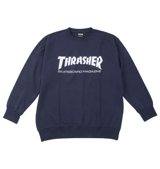 THRASHER 大きいサイズ メンズ MAG LOGOクルートレーナー ギフト 誕生日 クリスマス ネイビー 3L 4L 5L 6L 8L|大きいサイズのメンズ服 ミッド