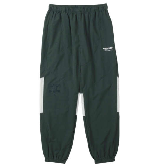 大きいサイズ メンズ ナイロンワッシャー裏メッシュパンツ THRASHER ダークグリーン&times;ホワイト 3L 4L 5L 6L｜大きいサイズのメンズ服 ミッド
