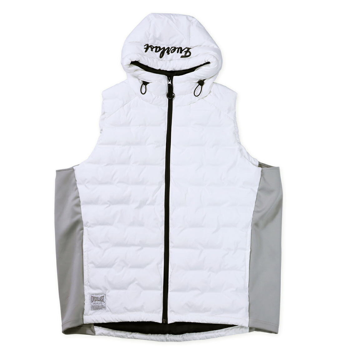 EVERLAST 大きいサイズ メンズ 脇切替防風フードベスト ホワイト 3L 4L 5L 6L｜大きいサイズのメンズ服 ミッド
