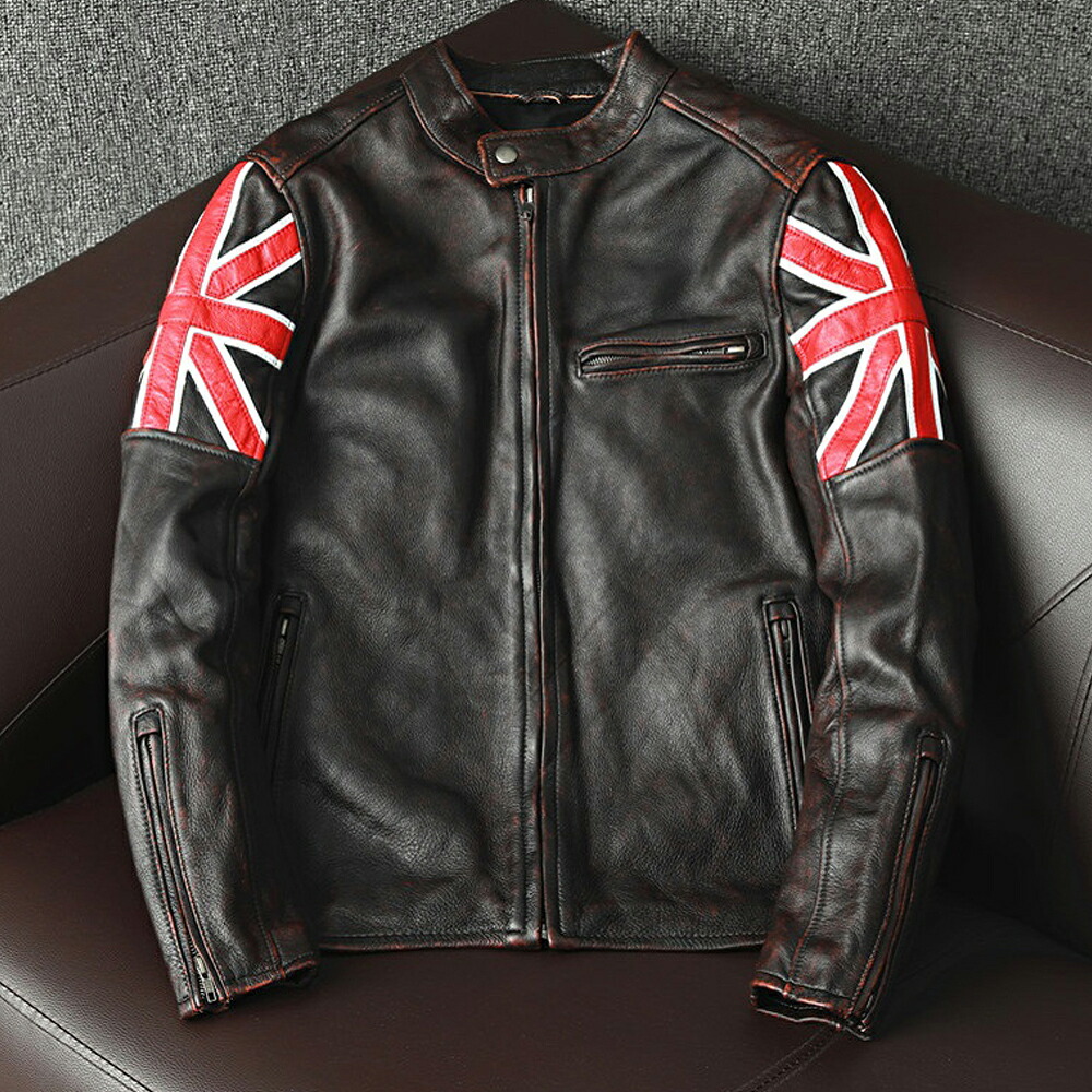 レザージャケット 上品　バイクジャケット　アメカジ　本革 牛革　ユーズド加工　茶芯 ライダースジャケット 革ジャン Ｓ～4XL｜midori1020